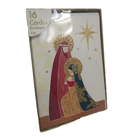 Fancy Box 16 Christmas CARDS GOLD LEAF Baby JESUS Mary Joseph Star Religious - Picture 3 of 16